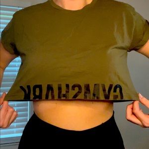 GYMSHARK CROP TEE GREEN SIZE M